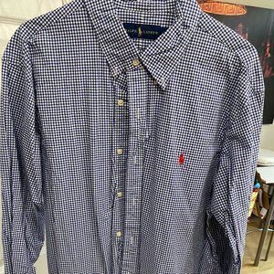 Ralph Lauren Blue Gingham Button Down Shirt - Size XL TG